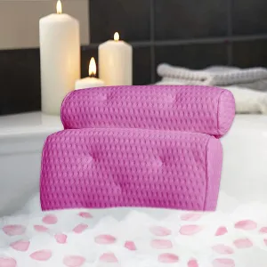 Bath Pillow, 14''x13'' Ergonomic Bath Pillows for Tub Neck and Back Support, 4D Air Mesh Technology Bathtub Pillow with 7 Suction Cups, Thick Large 2 Panel Design, Fits All Bathtub(Pink)