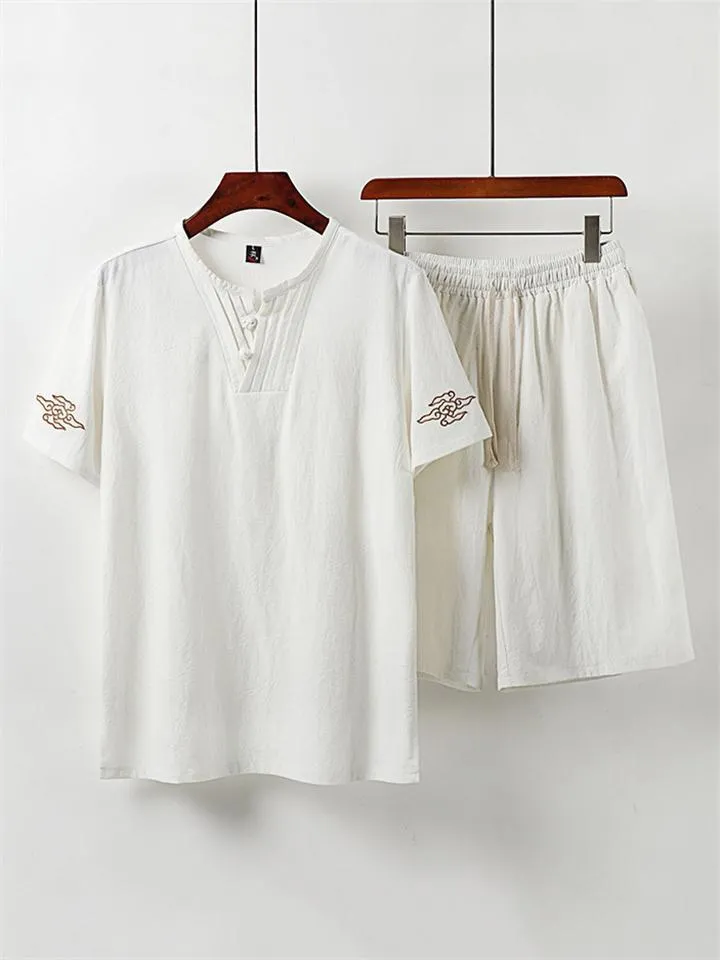 Casual Style Soft 2-Piece Outfit Pleated Detailing T-Shirt   Drawstring Waistband Shorts