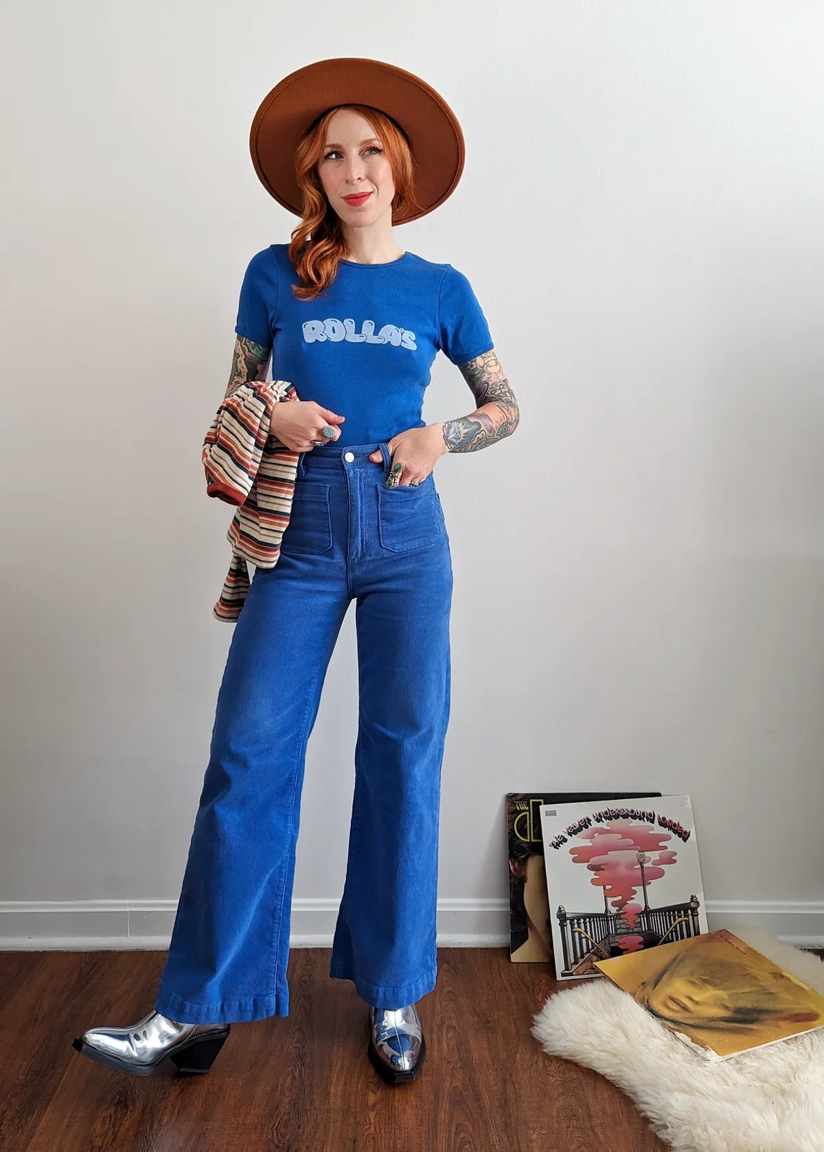 Cobalt Blue Corduroy Sailor Pants <br> <i> ankle length </i>