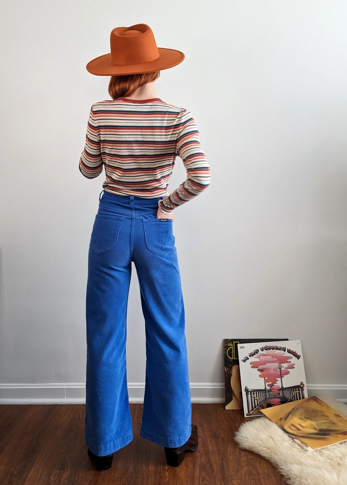 Cobalt Blue Corduroy Sailor Pants <br> <i> ankle length </i>