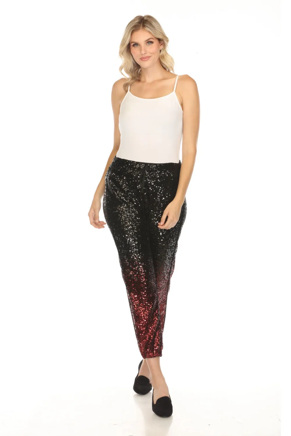 Johnny Was Sequin Black/Burgundy Jett Jogger Pants R69322BO