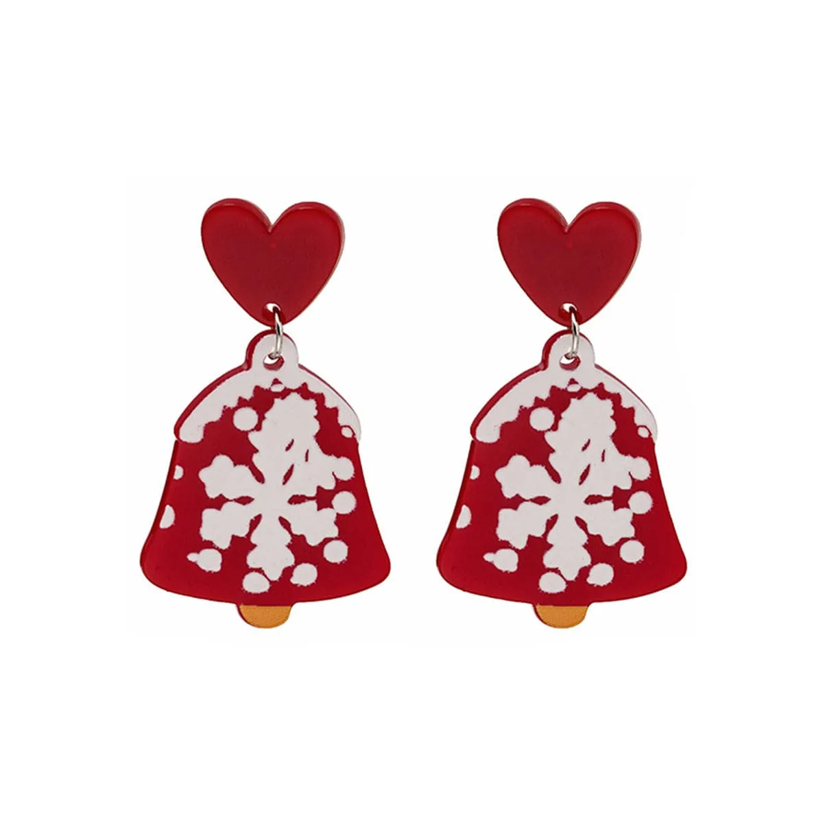 Red & White Snowflake Bell Drop Earrings